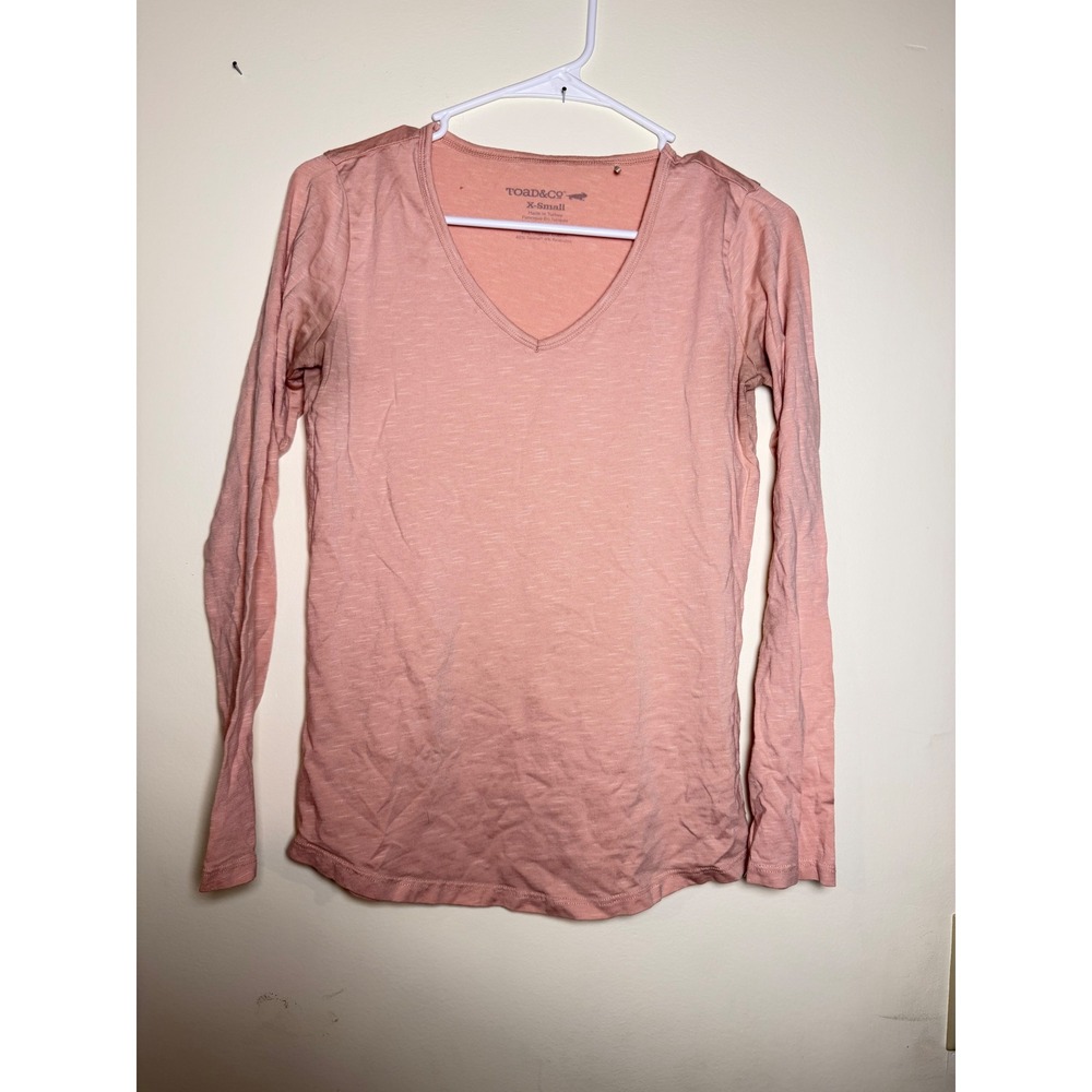 Toad&Co Womens XS Rose Pink Long Sleeve V-Neck Organic Cotton Tencel T-Shirt